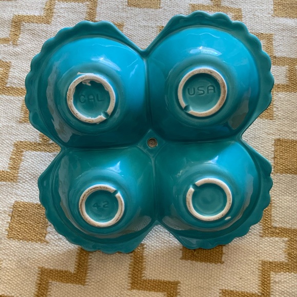 Vintage Turquoise Shell Bowl CA Pottery Large MCM - Picture 5 of 6